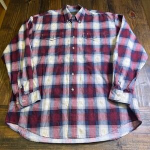 Roper Mens Plaid Western Button Down Shirt Burgundy Navy Steer Head ST3-01 Large